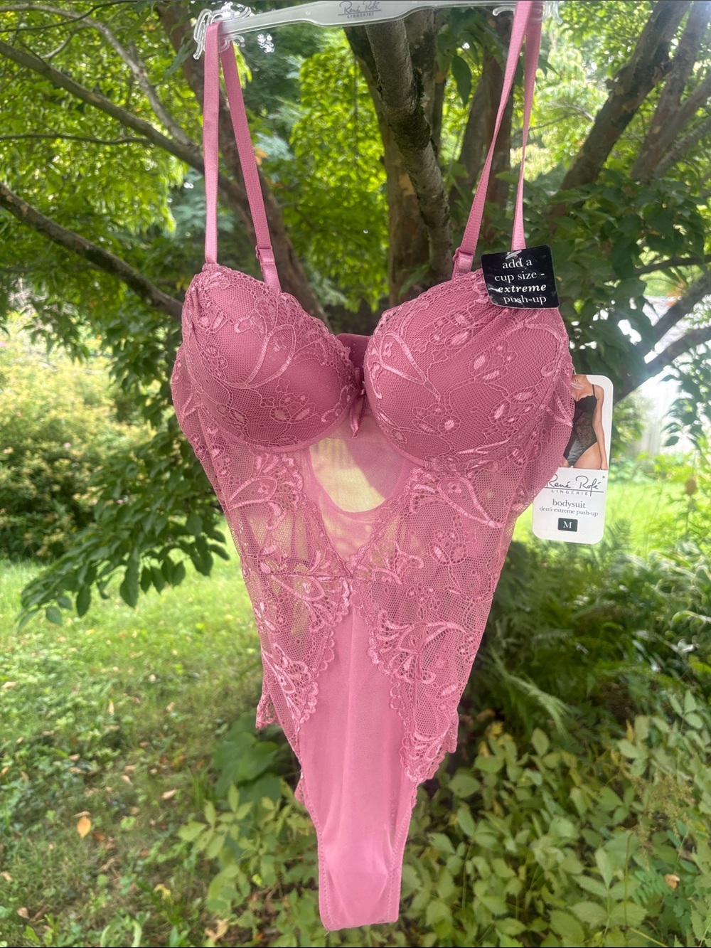 Lace Underwire push Up Bodysuit Chemise in Dusty Rose